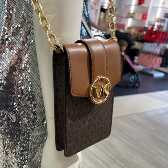 Michael Kors Carmen Small Logo Smartphone Crossbody BagBrownNWT